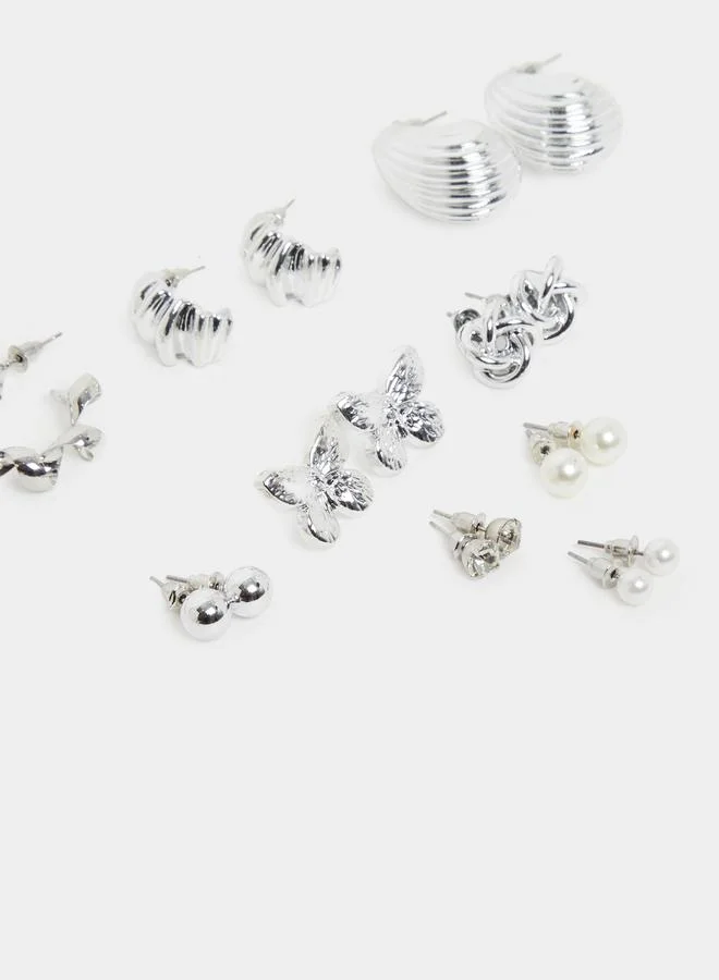 Styli  Pack of 9 - Assorted Silver Earrings for Women | Best Price UAE